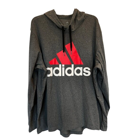 adidas Other - Adidas T Shirt Mens Hooded Big Logo Hooded Gray Long Sleeve Sz 2XL